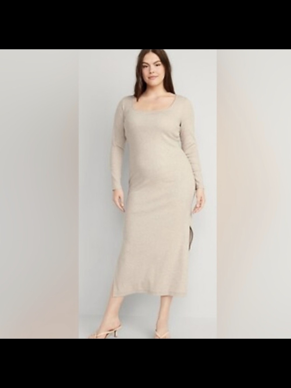 Old Navy Women's  Fitted Oatmeal Rib-Knit Maxi Dress L-Tall